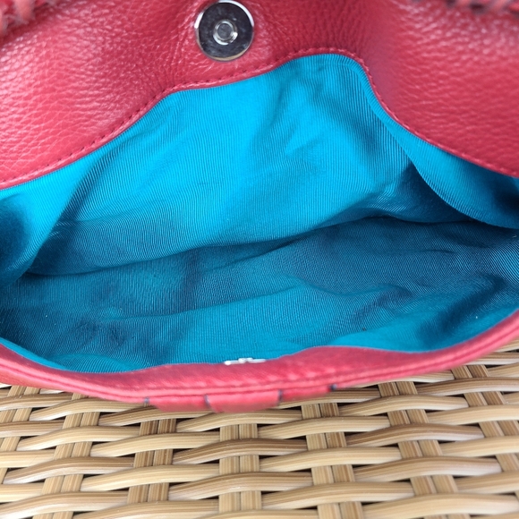 Oryany Red Pebbled Leather Shoulder Bag Satchel Purse Handbag Stud Accent - Picture 4 of 16